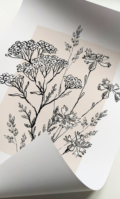Contemporary wildflower line art for bedroom walls