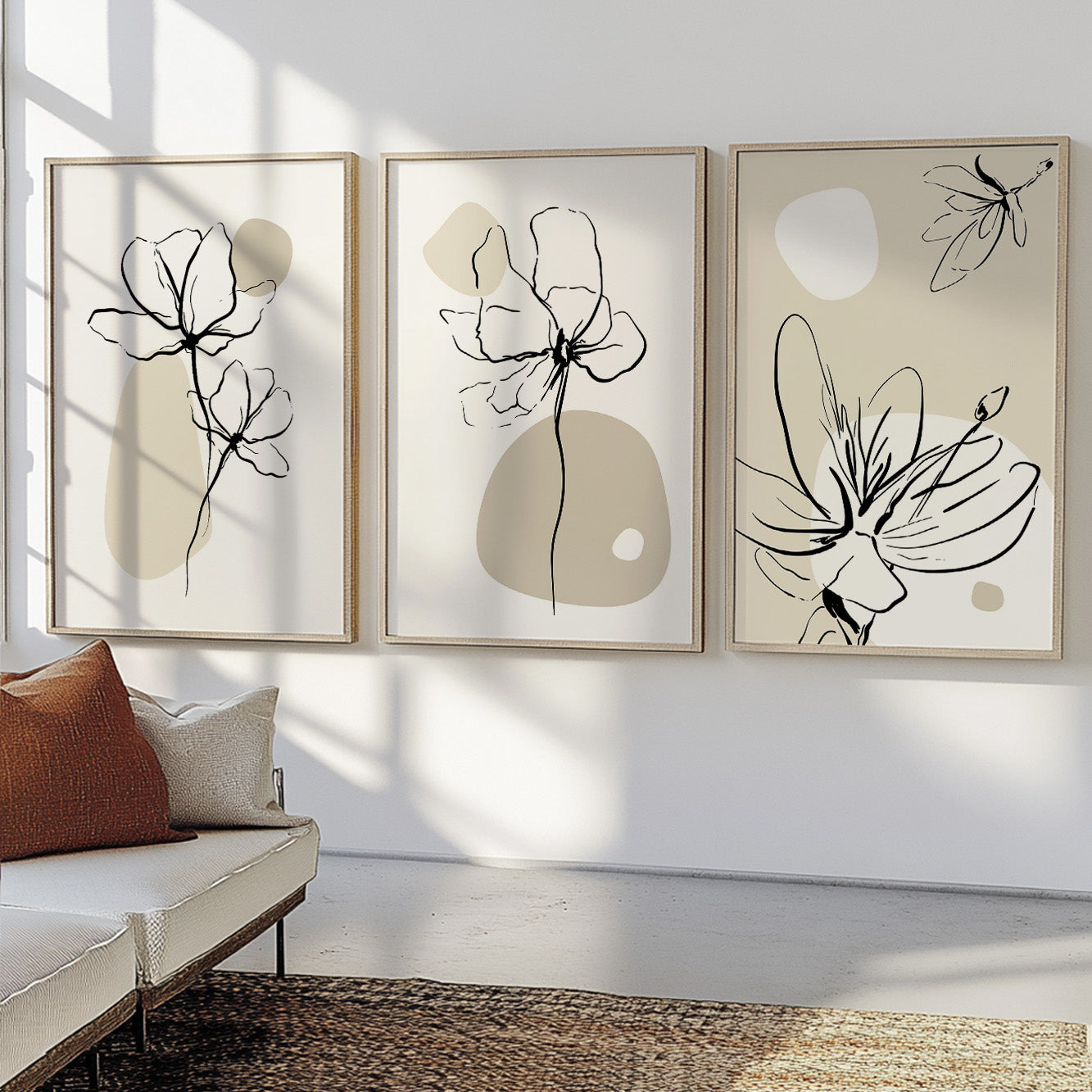 Minimalist botanical wall art set for bedroom or office