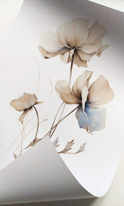 Beige botanical canvas art set with subtle blue floral accents