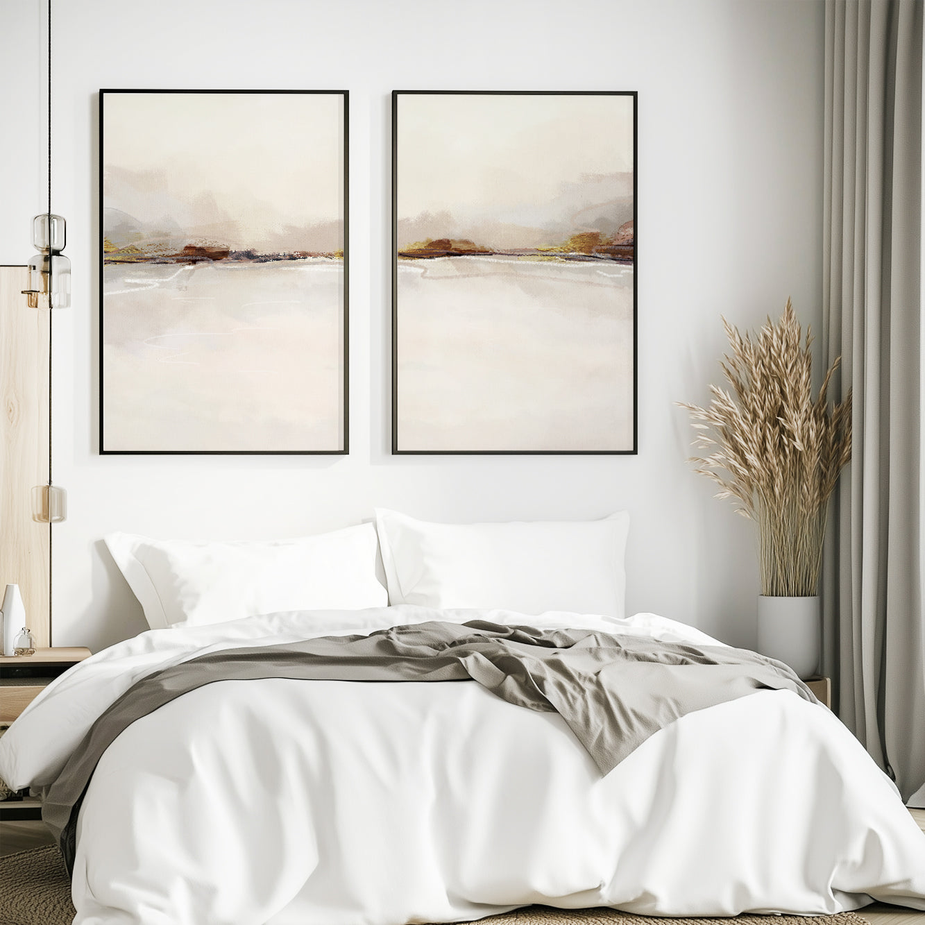 Organic Modern abstract lake prints in warm beige tones