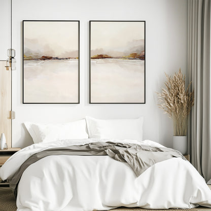 Organic Modern abstract lake prints in warm beige tones