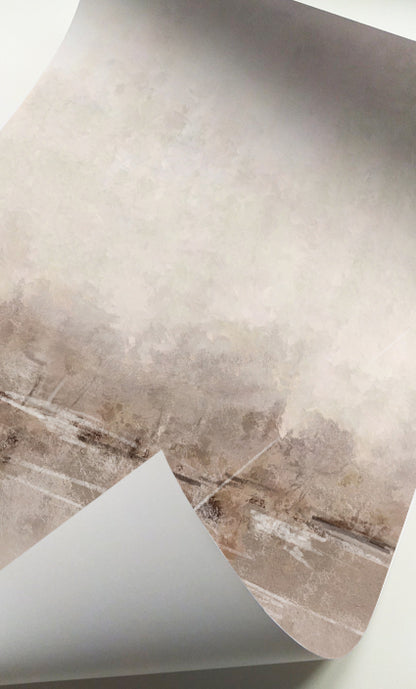 Organic Modern landscape wall art with misty abstract scenery