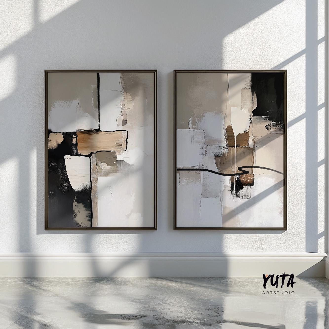 Organic modern wall art set featuring textured beige abstract compositions with soft neutral tones and artistic movement
