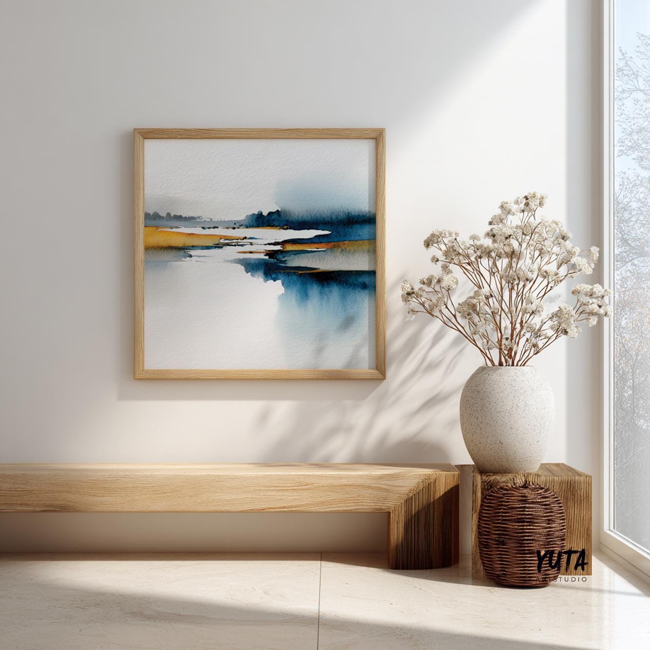 Minimalist abstract art inspired by distant horizons and reflective water