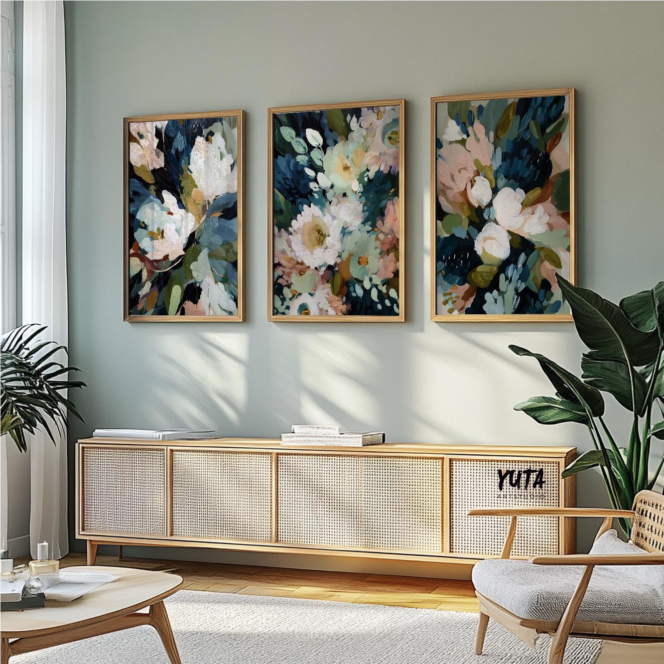 Modern dark floral art set with dramatic color palette