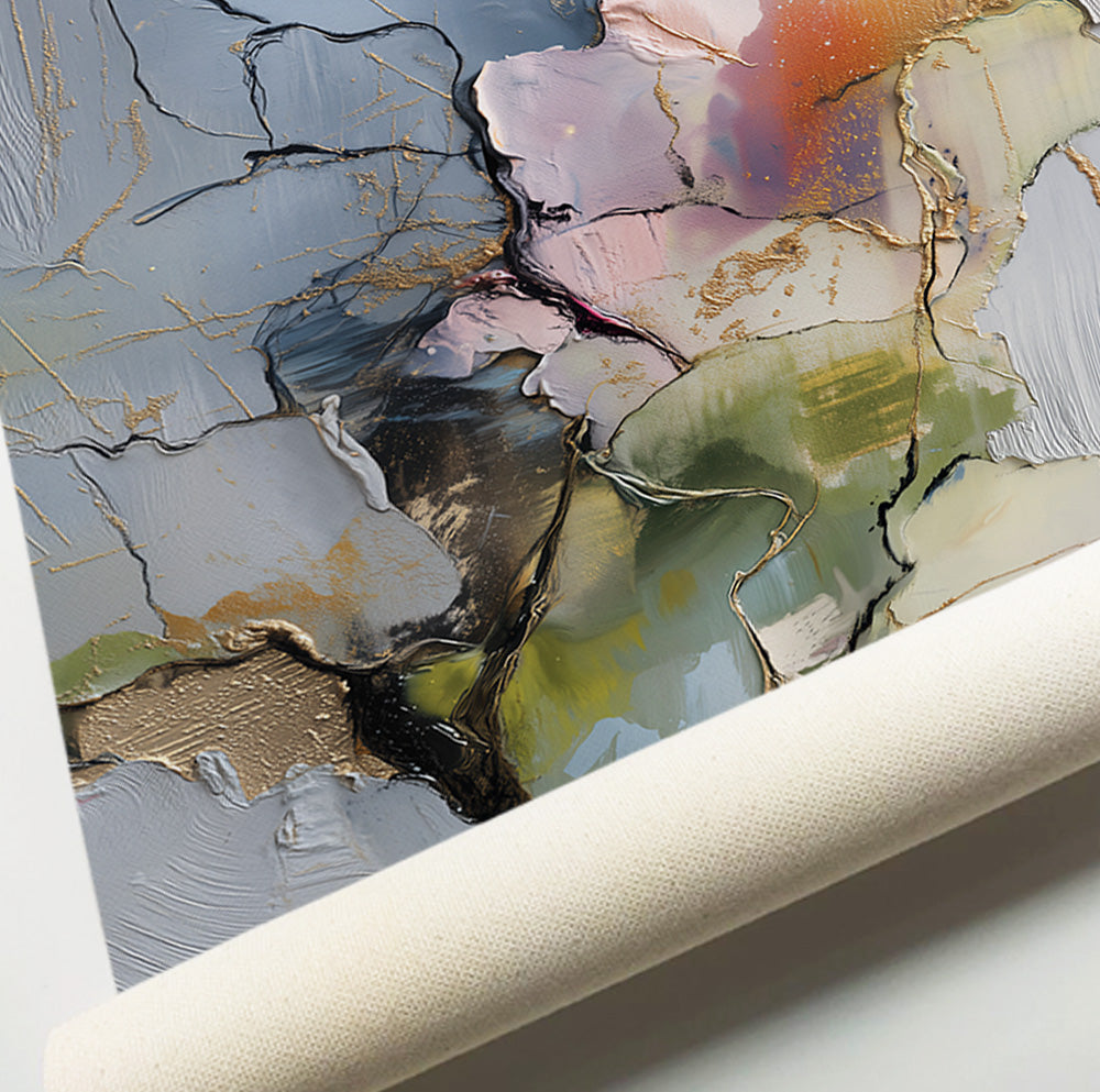 Pastel blue and blush wall art set of 2 with organic abstract forms and delicate gold-colored accents.