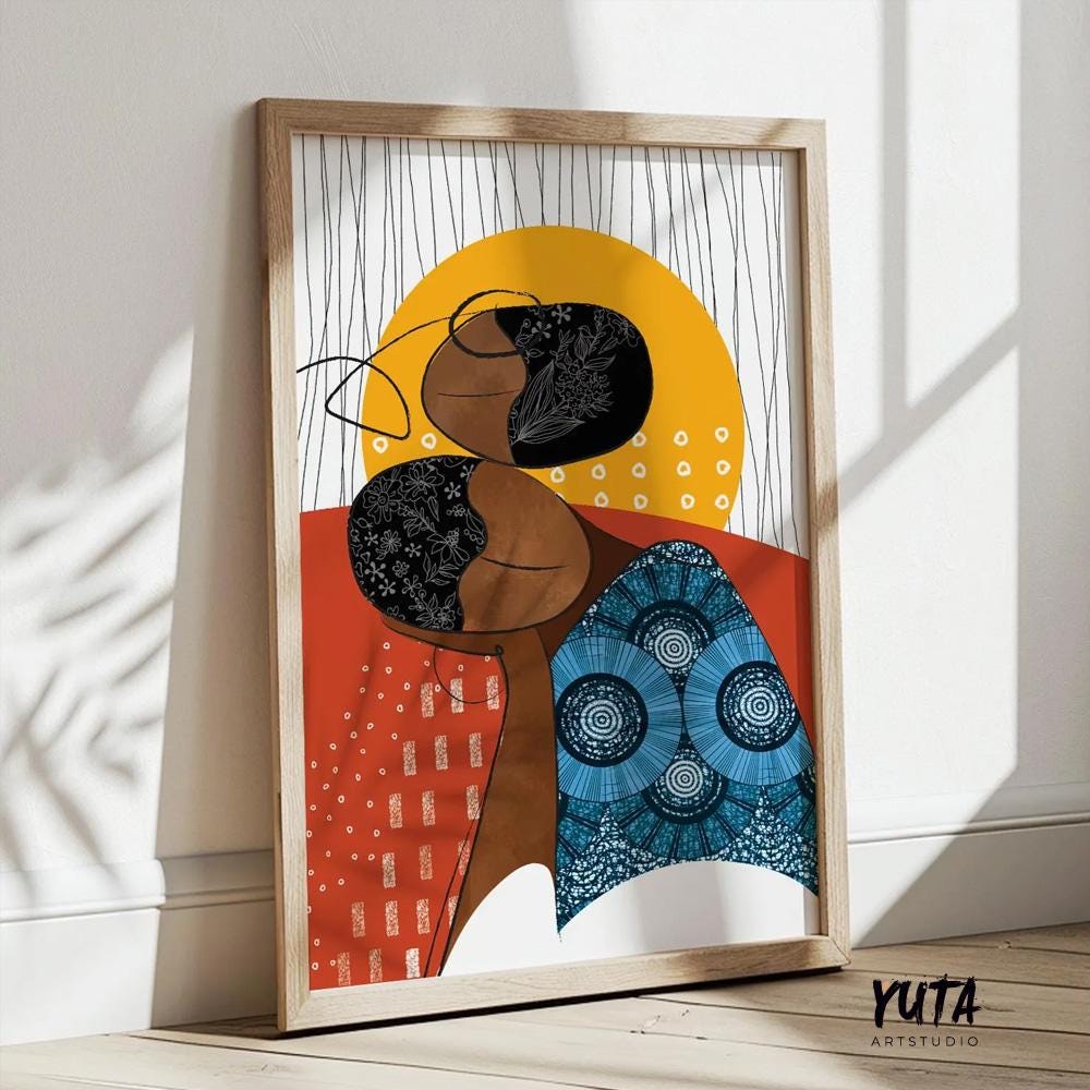 Modern art print of a black woman with bold color blocking.