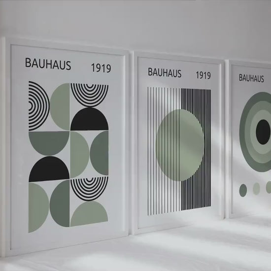 Bauhaus Art Print Set of 3: Dark Green Mid-Century Modern Gallery Wall Art