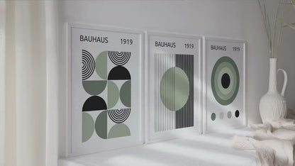 Bauhaus Art Print Set of 3: Dark Green Mid-Century Modern Gallery Wall Art