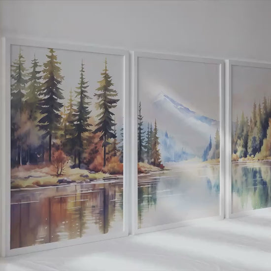 Colorful mountain wall art set of 3 print. Pastel modern nature