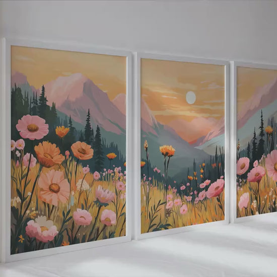 Floral Mountain Art Print Set