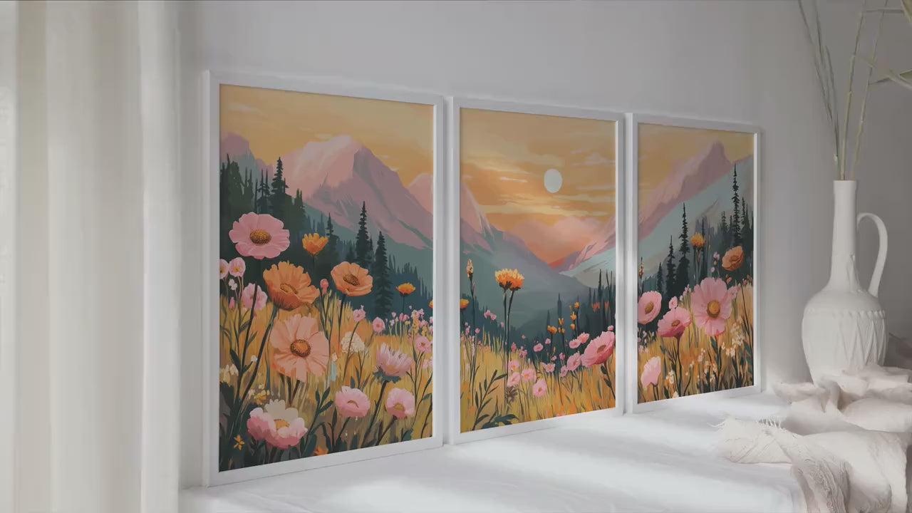 Floral Mountain Art Print Set