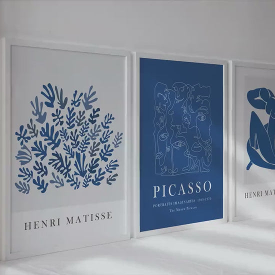Matisse & Picasso Print Set of 3: Navy Blue Mid-Century Modern Gallery Wall Art
