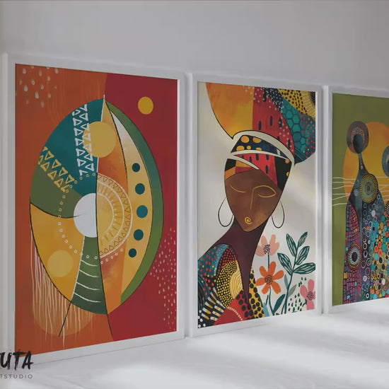 African absrtact art set of 3 prints. Minimalist african wall art