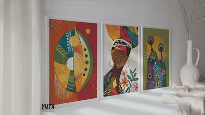 African absrtact art set of 3 prints. Minimalist african wall art