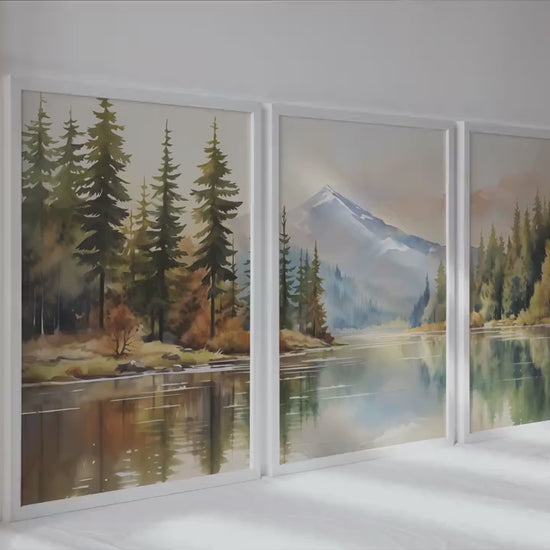 Watercolor Lake Landscape Art Prints