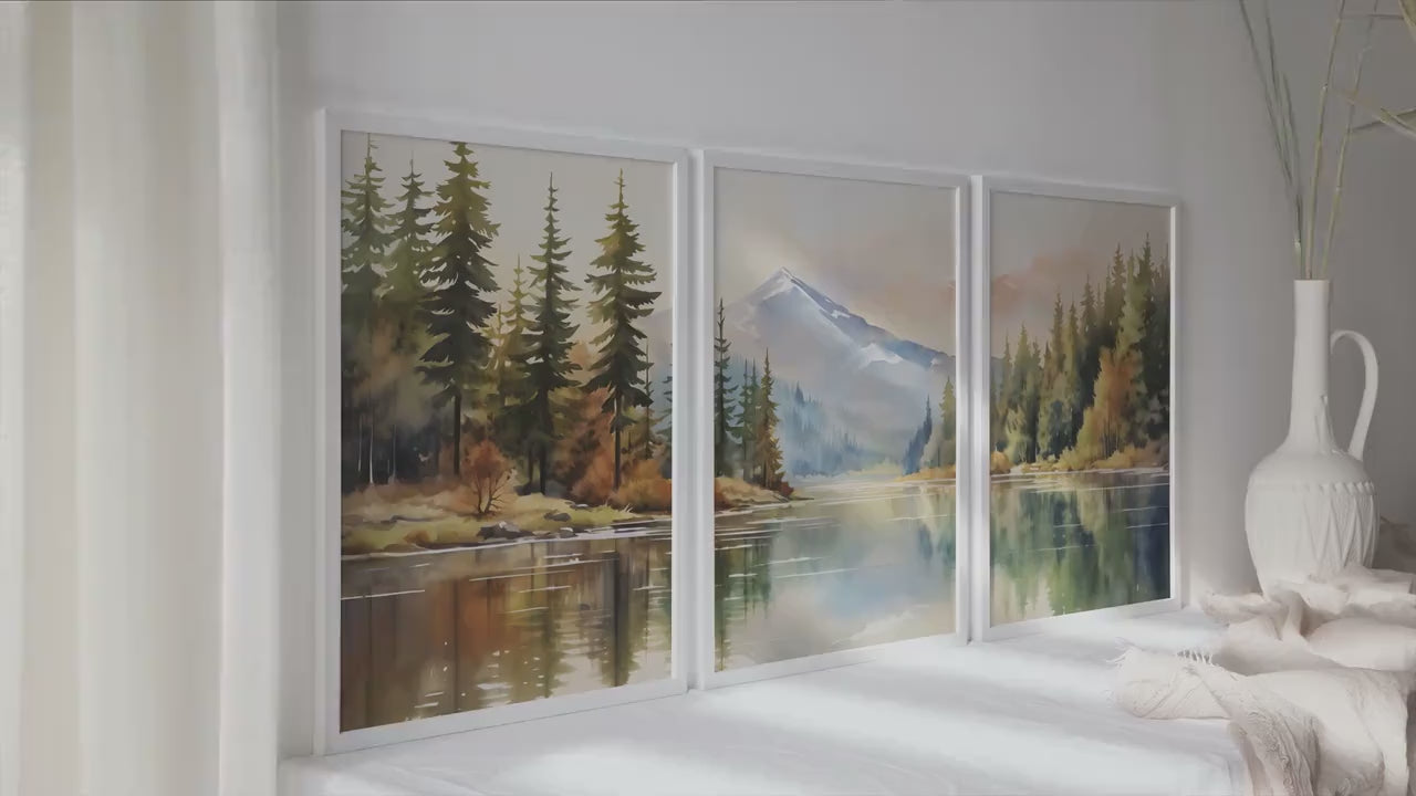 Watercolor Lake Landscape Art Prints