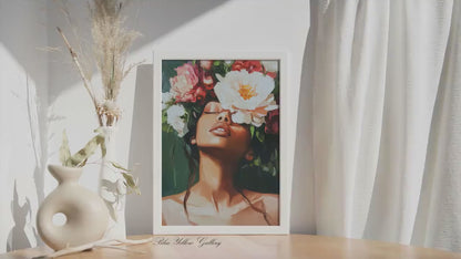 Black Woman Wall Art Print, African American Portrait with Flowers, Afrocentric Modern Abstract People Art