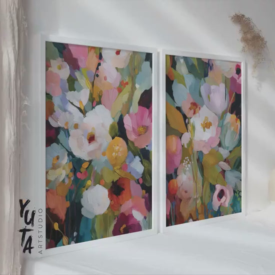 Colorful Floral Wall Art Set of 2 Prints