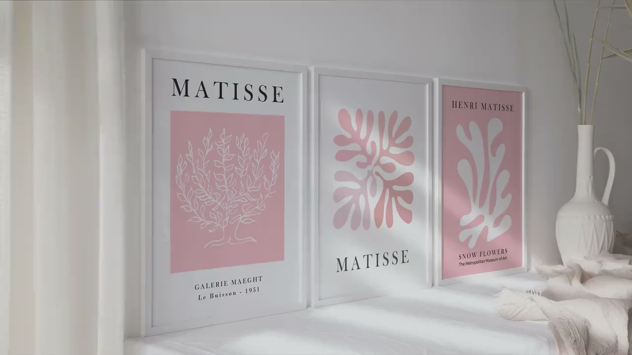 Pink Henri Matisse print set of 3 prints. Pastel minimalist gallery wall set