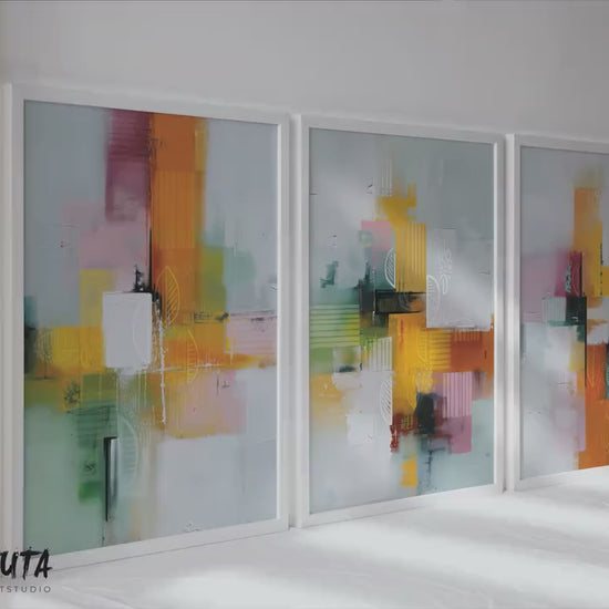 Colorful Abstract Spring Nature Wall Art Set of 3 – Modern Ceometric Triptych
