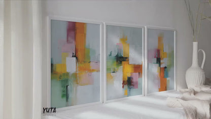 Colorful Abstract Spring Nature Wall Art Set of 3 – Modern Ceometric Triptych