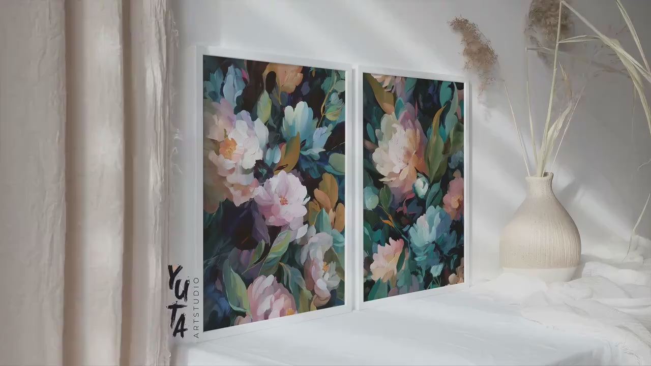 Abstract Floral Wall Art Set of 2 Prints