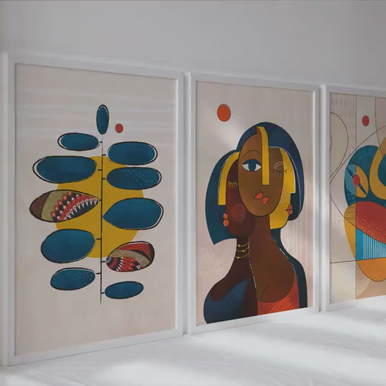 Modern abstract africanwall  art set of 3 print. Black women art