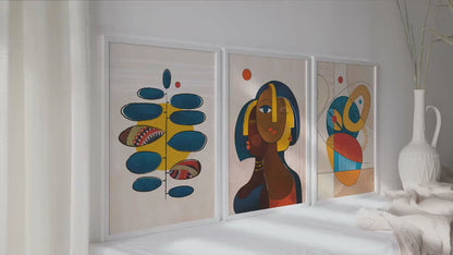 Modern abstract africanwall  art set of 3 print. Black women art