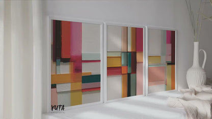 Colorful Abstract Geometric Wall Art Set of 3