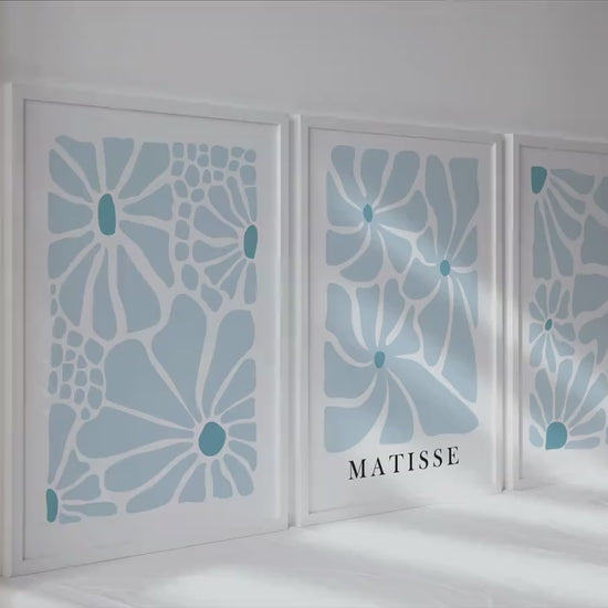 Neutral Blue Abstract Botanical Wall Art Set of 3 Print.