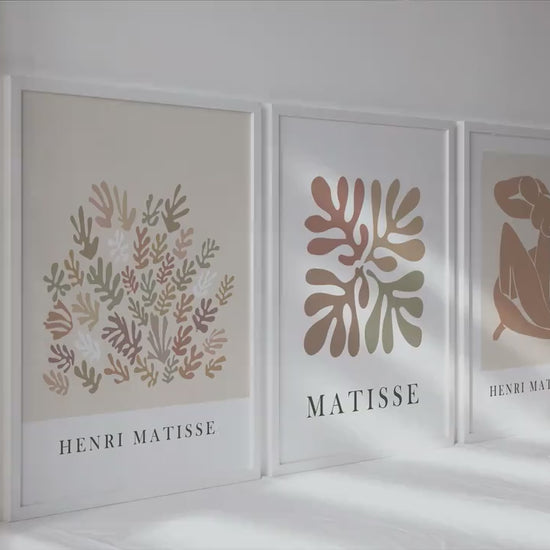 Neutral Matisse print set of 3. Beige mid century modern gallery wall set