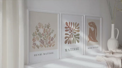 Neutral Matisse print set of 3. Beige mid century modern gallery wall set
