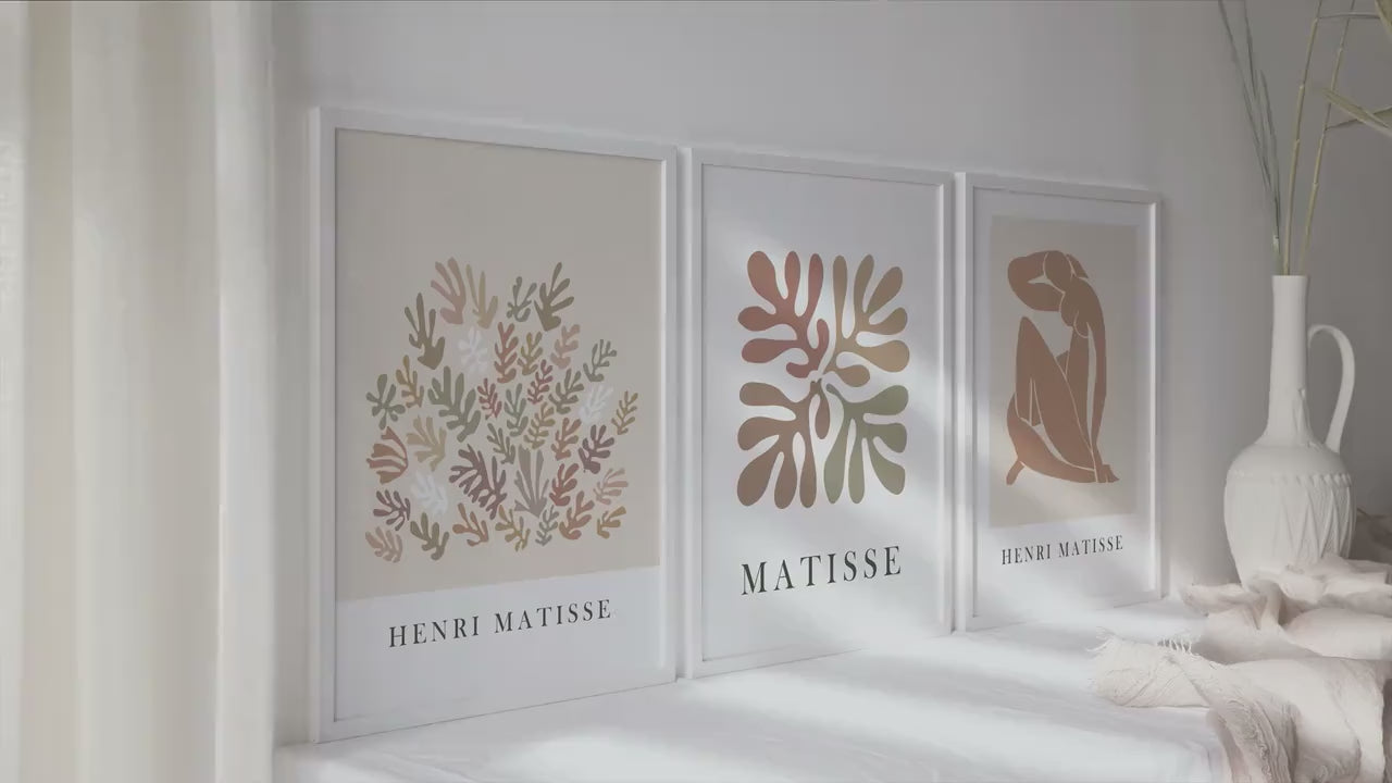 Neutral Matisse print set of 3. Beige mid century modern gallery wall set