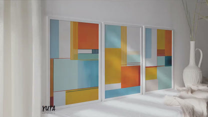 Geometric Abstract Wall Art Set of 3 | Color Block Modern Prints | Bright Mid-Century Artwork | Orange Blue Yellow Contemporary Decor