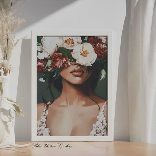 Abstract Woman with Flowers Print: Eclectic Boho Wall Art