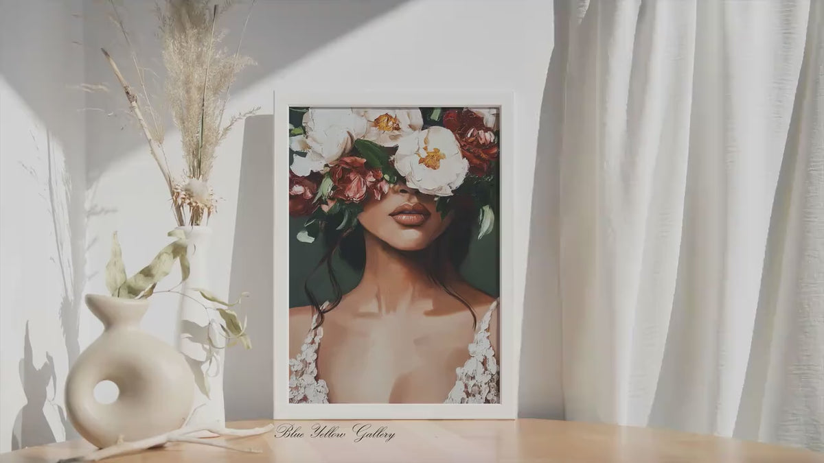 Abstract Woman with Flowers Print: Eclectic Boho Wall Art