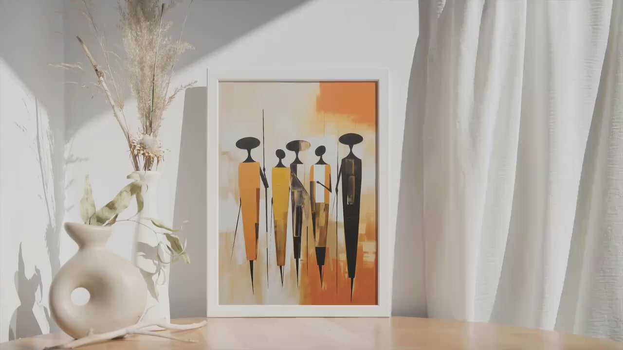Minimalist african wall art print. Modern abstract figures extra large poster