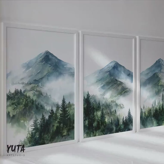 Mountain Landscape Art Print Set | Scandinavian Minimalist Wall Decor