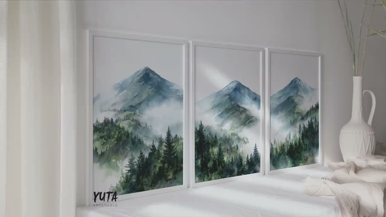 Mountain Landscape Art Print Set | Scandinavian Minimalist Wall Decor