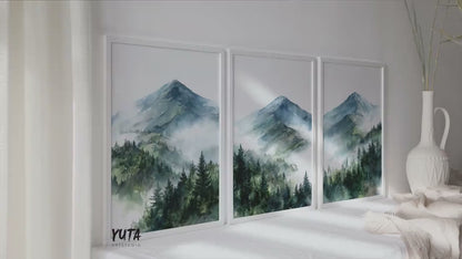 Mountain Landscape Art Print Set | Scandinavian Minimalist Wall Decor