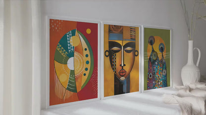 Abstarct african american art set of 3 print. Black wall art