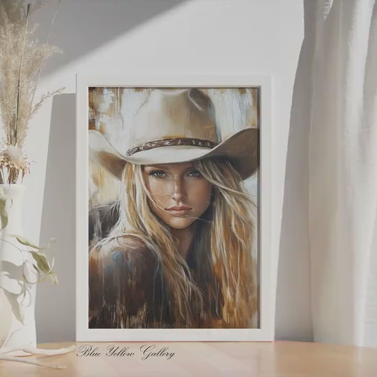 Modern Neutral Western Cowgirl Wall Art Print. Abstract People Art, Wild West Wall Art, Female Portrait