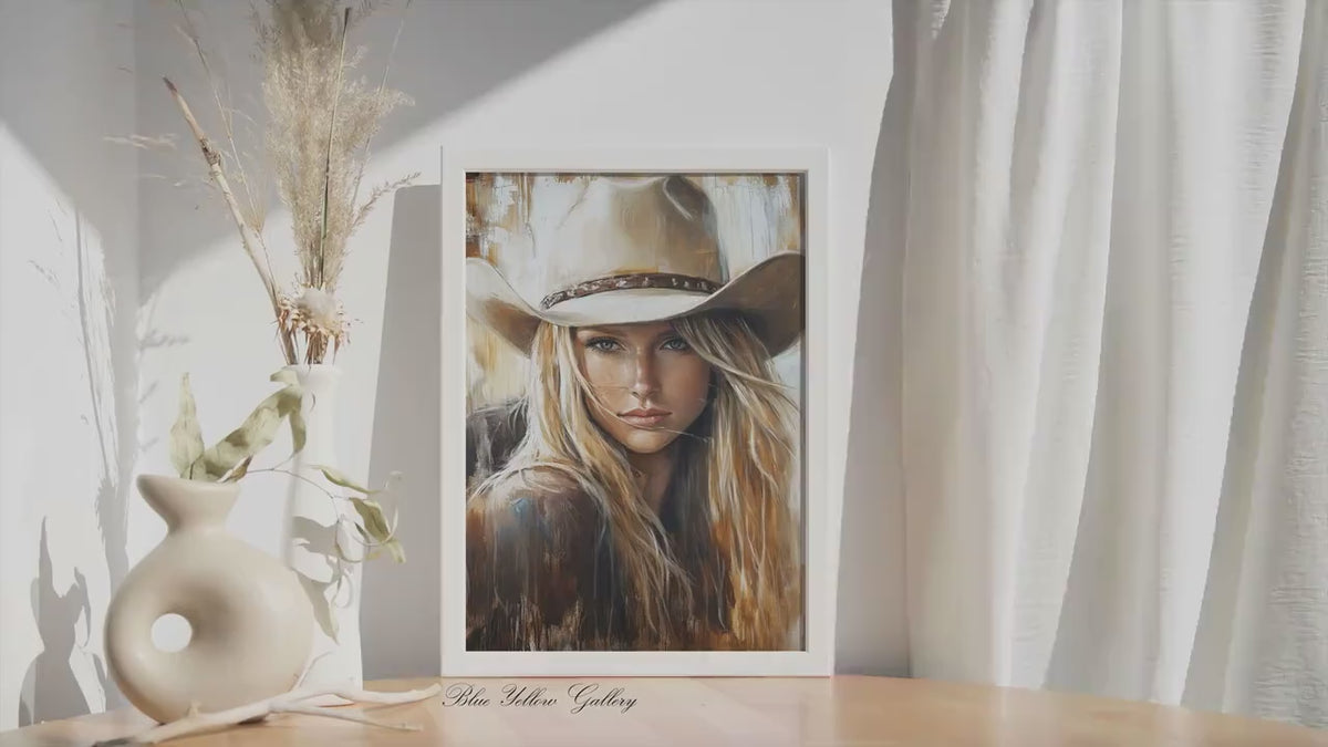 Modern Neutral Western Cowgirl Wall Art Print. Abstract People Art, Wild West Wall Art, Female Portrait