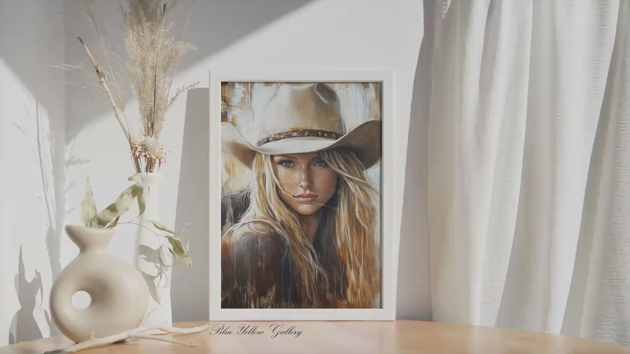 Modern Neutral Western Cowgirl Wall Art Print. Abstract People Art, Wild West Wall Art, Female Portrait