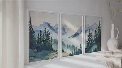 Modern Mountain Wall Art Set of 3 Prints