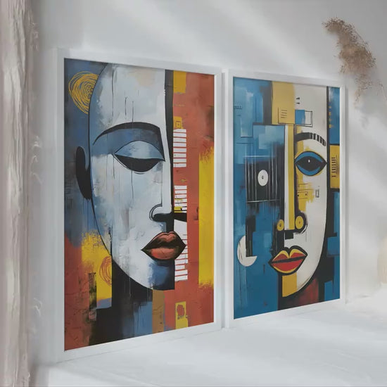 Contemporary african wall art set of 2 prints. Abstract woman