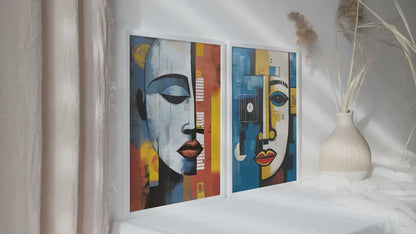 Contemporary african wall art set of 2 prints. Abstract woman