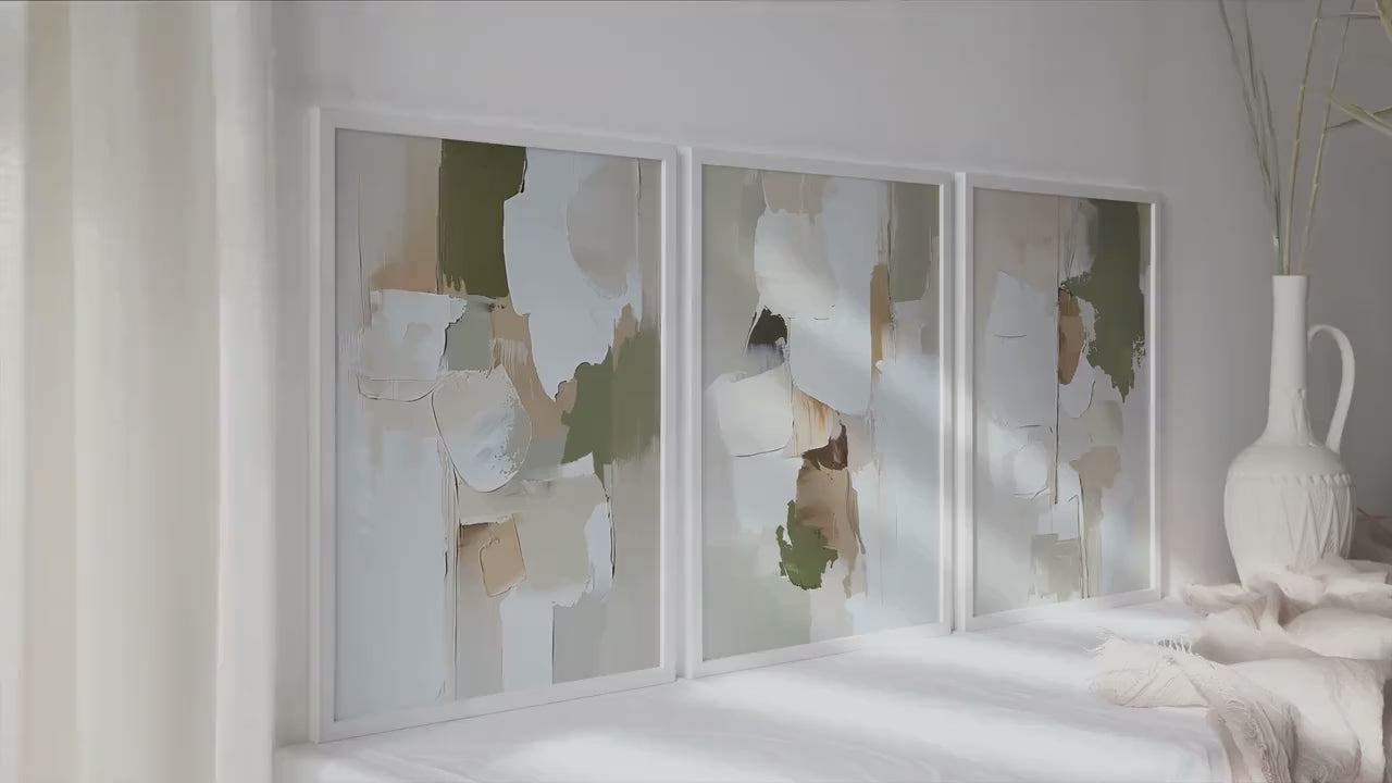 Neutral Abstract Wall Art Set of 4 | Modern Minimalist Art Prints | Beige & Sage Green Abstract Decor