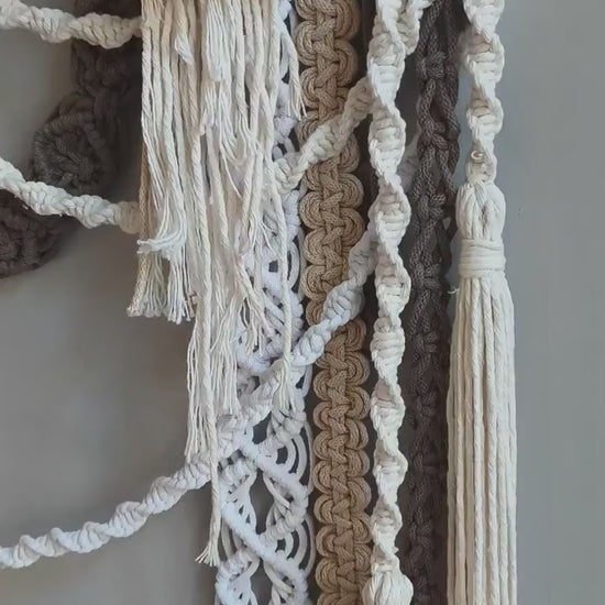 Large Macrame Wall Hanging, Neutral Fiber Wall Art, Sculptural Wall Decor, Floral Macrame, Boho Bedroom Decor